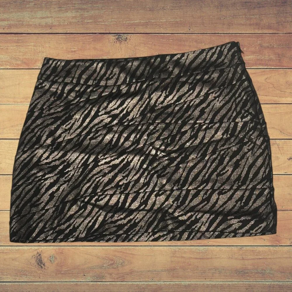 Express Metallic Zebra Print Black & Gold Mini Skirt Size 2